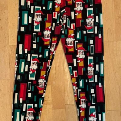 LULAROE Soft Leggings RED GREEN Pants CHRISTMAS SANTA CLAUS Stretch ONE SIZE