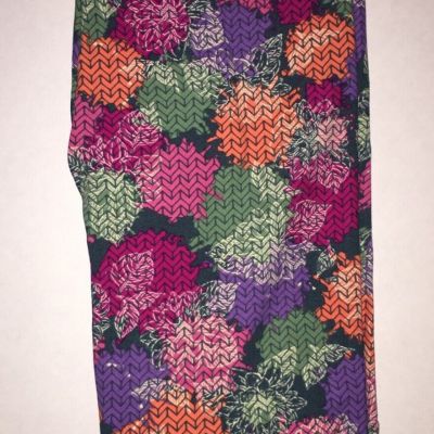 NWT LuLaRoe OS FOREST GREEN Leggings Bright Floral Geometric Overlay *PRETTY*