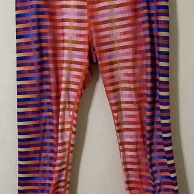 Prana Women's Medium Capri Yoga Leggings Striped Pink Purple Orange USA 28 x 21