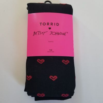 Betsey Johnson Torrid Novelty Tights Womens 14 -20 Heart Valentine On Black NWT