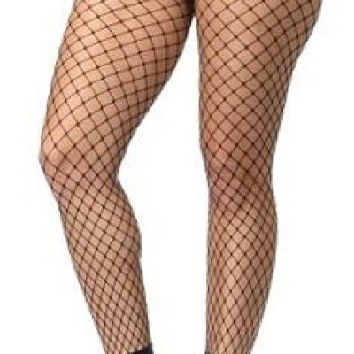 Women's Fishnet Stockings Thigh High Wide One Size A03-black(medium Hole)