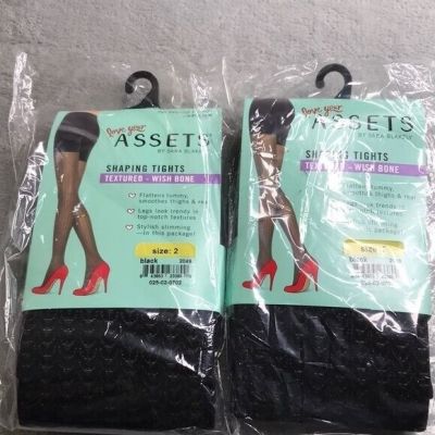 2 Pairs Love your Assets Shaping Tights Black Wish Bone Pattern Size 2