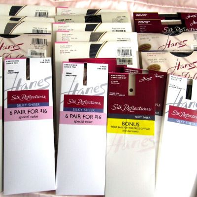 Vintage Hanes Silk Reflections Pantyhose Lot Thigh Highs Knee Highs NOS USA Made