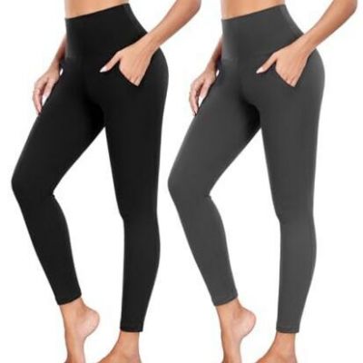 Leggings with Pockets for Women - Yoga Pants with Small-Medium Black/Grey