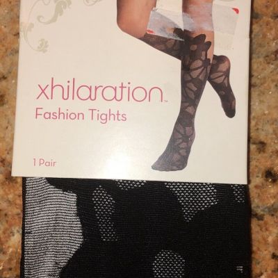 NEW Xhilaration Adult Women M/L Medium / Large Floral Fashion Tights BLACK EBONY