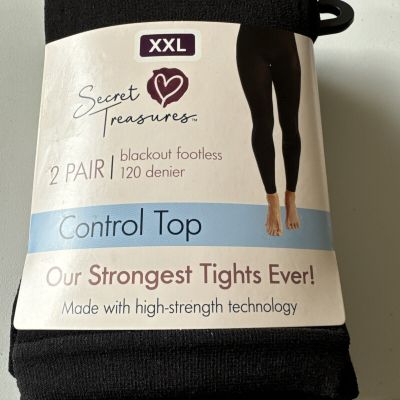 Secret Treasures 2 Pair Opaque Control Top XXL New Black Footless New