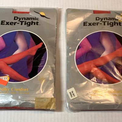 2 pr Vintage Exercise Tights Dynamic Exer-Tight Red Nylon Lycra USA Sz S READ