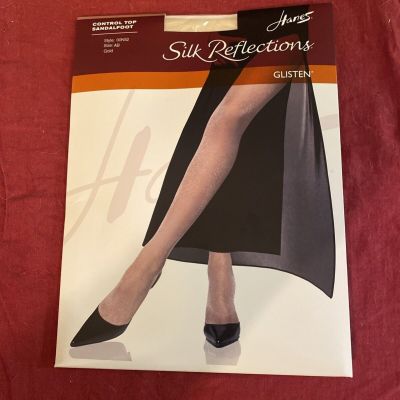 Vintage Hanes Silk Reflections Control Top Sandalfoot 00N52 AB Silver GLISTEN