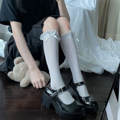 1 Pair Long Socks Mesh Versatile Girls Hollow Lace Knee High Socks Lovely