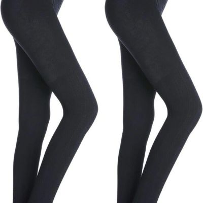 G&Y 2 Pairs Patterned Fleece Lined Tights for Women, Small, Black