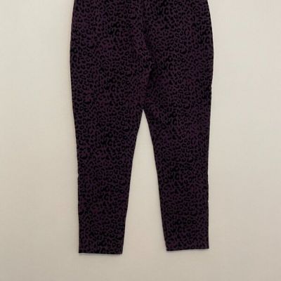 SUSAN GRAVER Weekend Flocked Cotton Etc Leggings Purple Leopard Cheetah Medium M