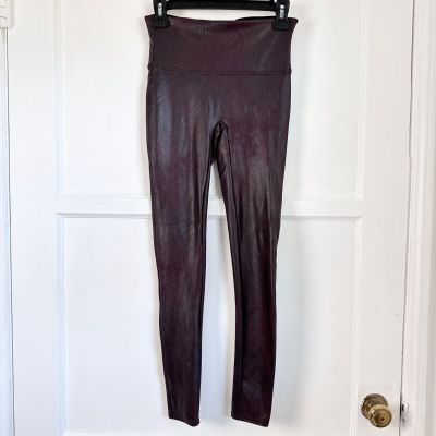 NWOT Spanx Faux Leather Leggings Wine Metal Size M