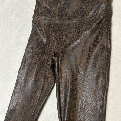 Spanx Leggings Faux Leather Snakeskin Print Brown Pull On Women Sz XS/TP