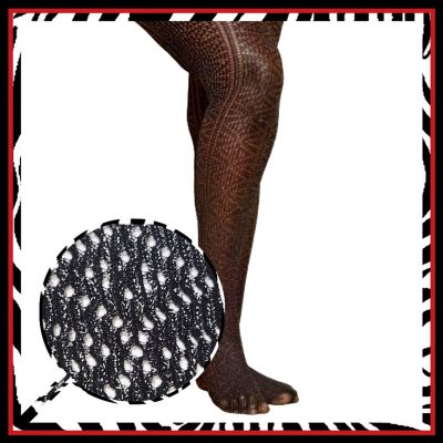 MIDNITE BLACK & GOLD METALLIC ? SEXY ? PATTERNED FOOTED TIGHTS C/D ? NIP