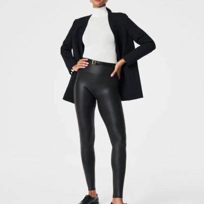 Spanx Women's Black Faux Leather Ankle Leggings Size L