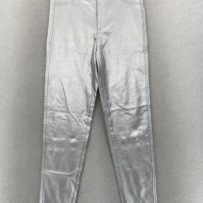 ZARA Metallic Leggings Women's Medium Silver Shiny Stretch Mid Rise Skinny Ankle