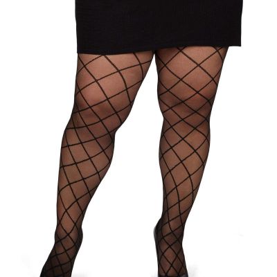 Plus Size Curvy Diamond Sheer Control Top Tights