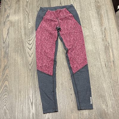 Reebok Leggings High Waist Stretch Pull-On Cotton Blend Workout Red Gray Small