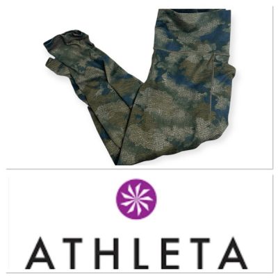 Athleta Salutation Stash work out leggings in green print size latge