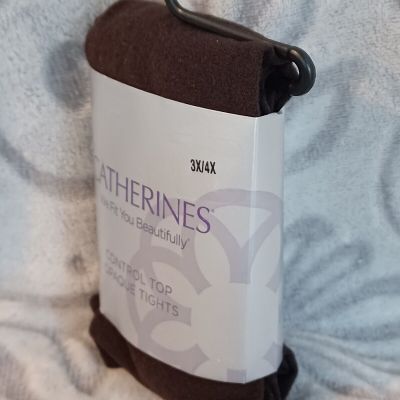 Catherines Size 3X - 4X  Brown Control Top Opaque Tights 215-300 lbs