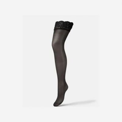 Versace Women's Black Lace-Top Thigh Highs Tights Stokings Size S