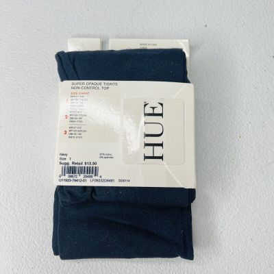 NEW HUE Opaque Tights Non-Control Top Size 1 Navy Blue 1 Pair Pack