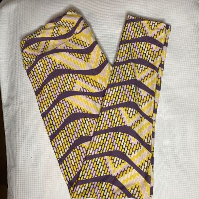 New Womans LuLaRoe Smoky Purple Yellow Pale Yellow Geo Pattern Leggings TC