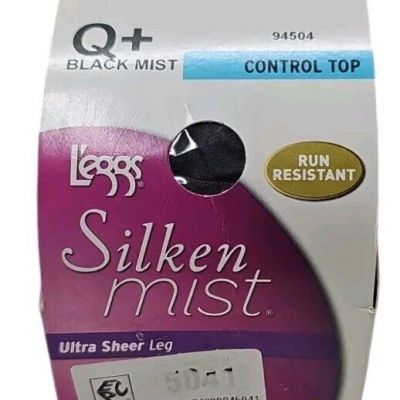 L'eggs Pantyhose Silken Mist Ultra Sheer Black Mist Q+ New 94504 Run Resistant