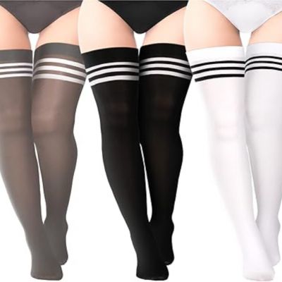 3 Pairs Plus Size Womens Thigh High Socks over the Knee Stockings Extra Long