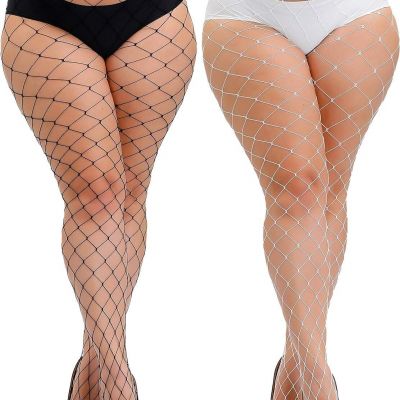 HZH Womens High Waist Tights Fishnet Stockings Plus Size Thigh High Pantyhose