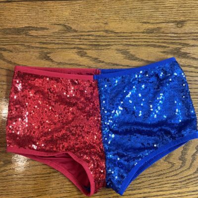 Women's  Harley Quinn Suicide Squad Harlequin Metallic Hot sequin Shorts sz L