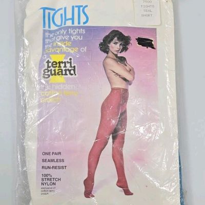 Terri Guard Tights Teal Short Run Resistant Terri Crotch 70s 80s Disco