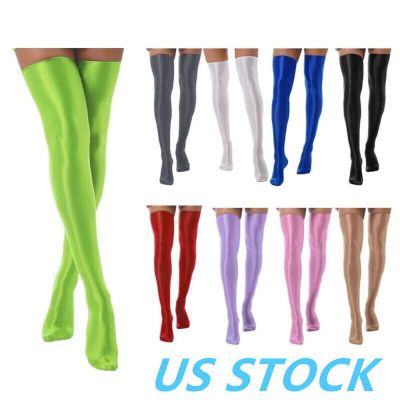 US Women's Silky Glossy Thigh High Stockings Smooth Elastic Tights Long Socks