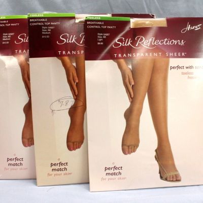 HANES SILK REFLECTIONS Lot 3 CONTROL TOP Sheer TOELESS Light/Medium PANTTHOSE AB