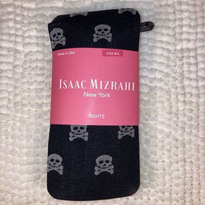 Skull Cross Bones Tights Black Halloween  M/L Isaac Mizrahi New York Made in USA