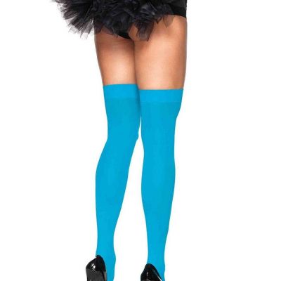 Leg Avenue 6672 Women's Neon Blue Opaque Nylon Thigh High Stockings - One Size