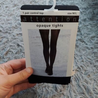 Attention Black Control Top Opaque Tights  1 Pair - Size M/L New Women's Hose