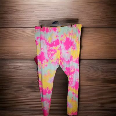 NEW BRIGHT Tie Dye NO BOUNDARIES Leggings BEACH CRUISE XXL 2X STRETCHY PINK BOHO