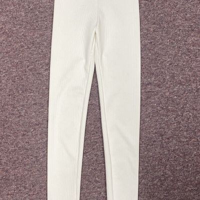 H&M White Ribbed High Waist Leggings Womens Size XS