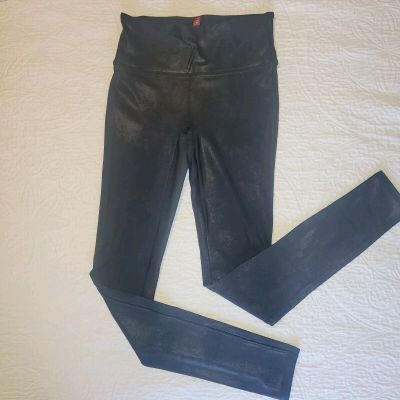 SPANX Faux Leather Leggings Very Black Women's Size Small Petite