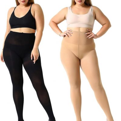 MANZI Women's 2 Pairs Control Top Pantyhose High Waist Plus Size Tights Ultra-So