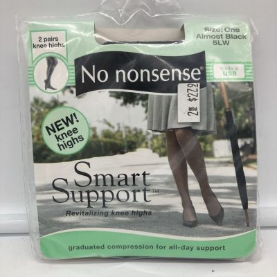 No Nonsense Great Shapes Hosiery Size One Almost Black 5LW Silky Sheer Knee High