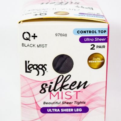 2 L'eggs Silken Mist Control Top Ultra Sheer Run Resistant BLACK MIST Tight Q+
