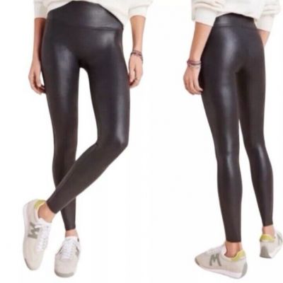 SPANX High Waist Seamless Faux Leather Legging Black Sze S Petite  Contour Shape