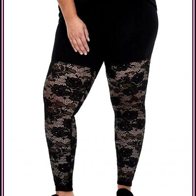 NEW TORRID SEXY (3X ) 22-24   BLACK FULL LENGTH SIG WAIST LACE LEGGING FLORAL