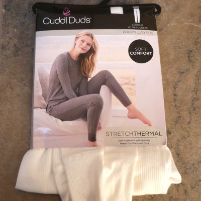 Cuddl Duds - Ivory SZ M Stretch Thermal Leggings with pockets