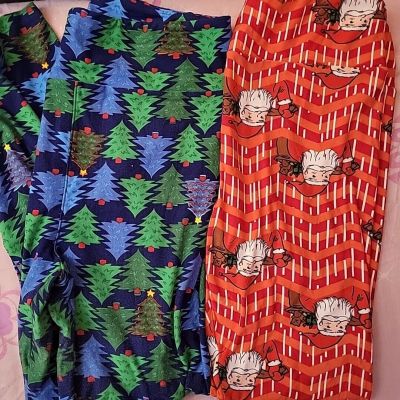 Lularoe LOT 2 pairs RARE Christmas SANTA And  TREE leggings TALL AND CURVY VTG