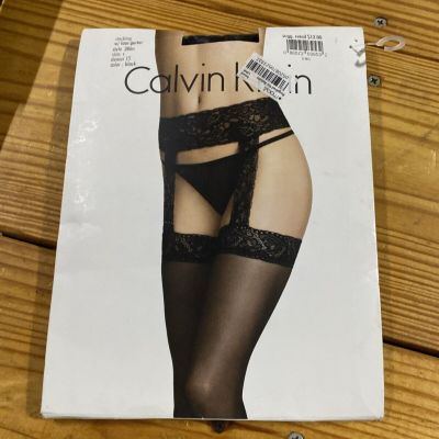 Calvin Klein Black Thigh High Stockings With Lace Garter Belt 386b Size B