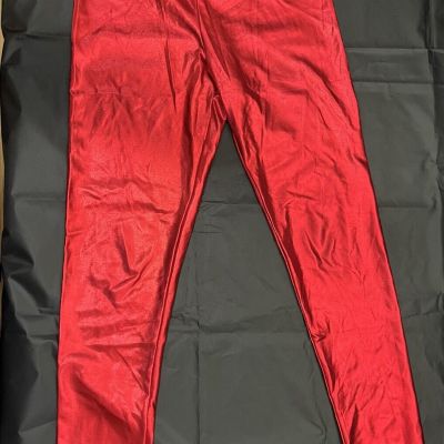 Women's Fornia Brand Shiny RED Metallic Leggings - size Med