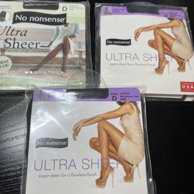 NEW NO NONSENSE GREAT SHAPES ULTRA SHEERS BLACK BEIGE PANTYHOSE SIZE D LOT OF 3